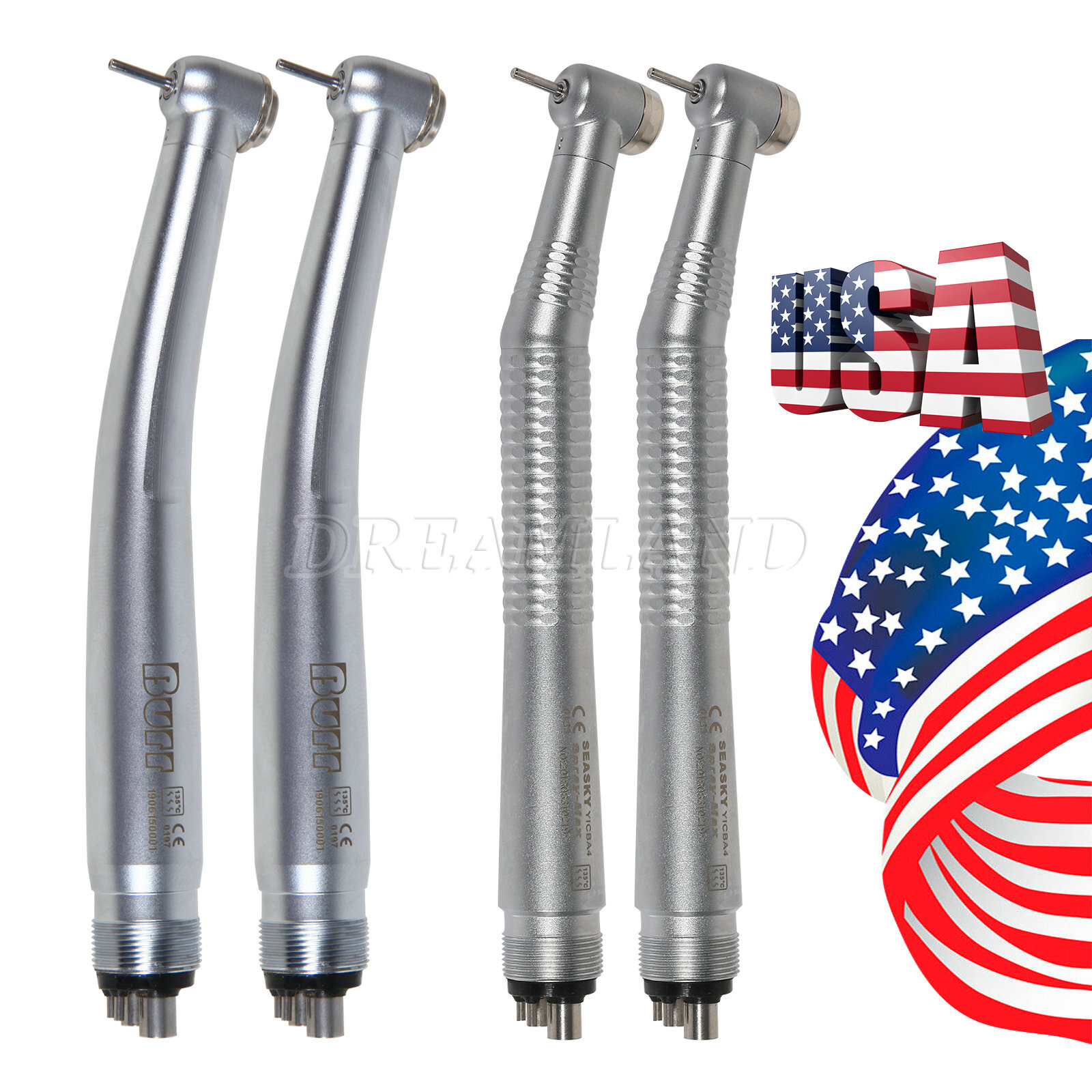 SEASKY Dental High Speed Handpiece 4Holes Standard Head Burr M4 Push Button NEW