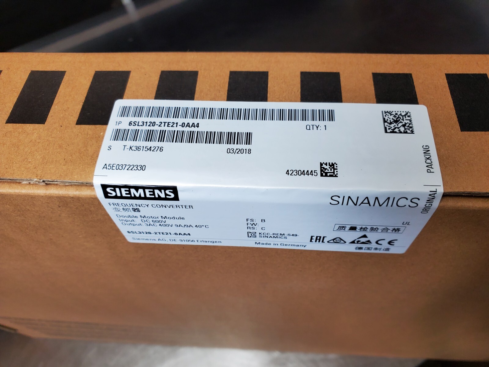 NEW (Sealed) Siemens 6SL3120-2TE21-0AA4 Double Motor Module 6SL31202TE210AA4