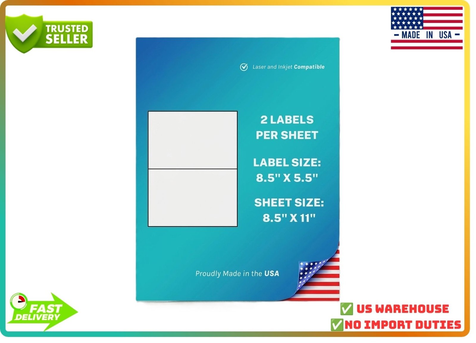 1000 Premium 8.5″ X 5.5″ Half Sheet Self Adhesive Shipping Labels