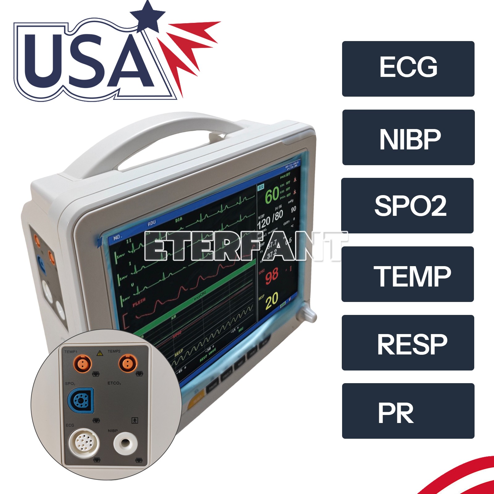 12″ Patient Monitor ICU CCU Vital Sign For Hospital/Rolling Trolley Cart Stand