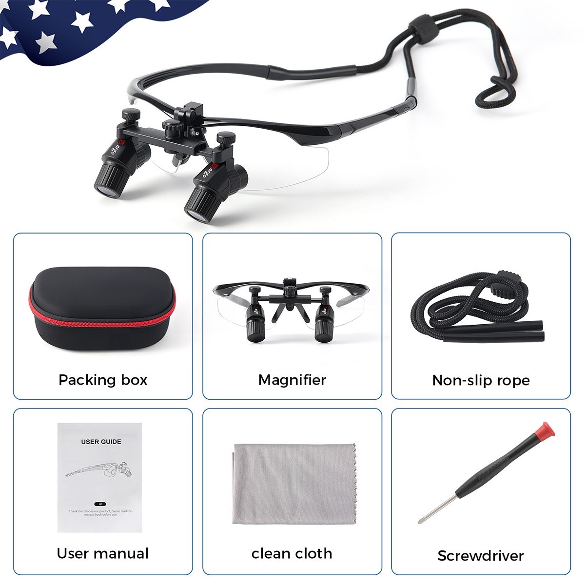 4.0 X Dental Ergo Loupes Medical Surgical Magnifier Binocular 5W LED Head Light