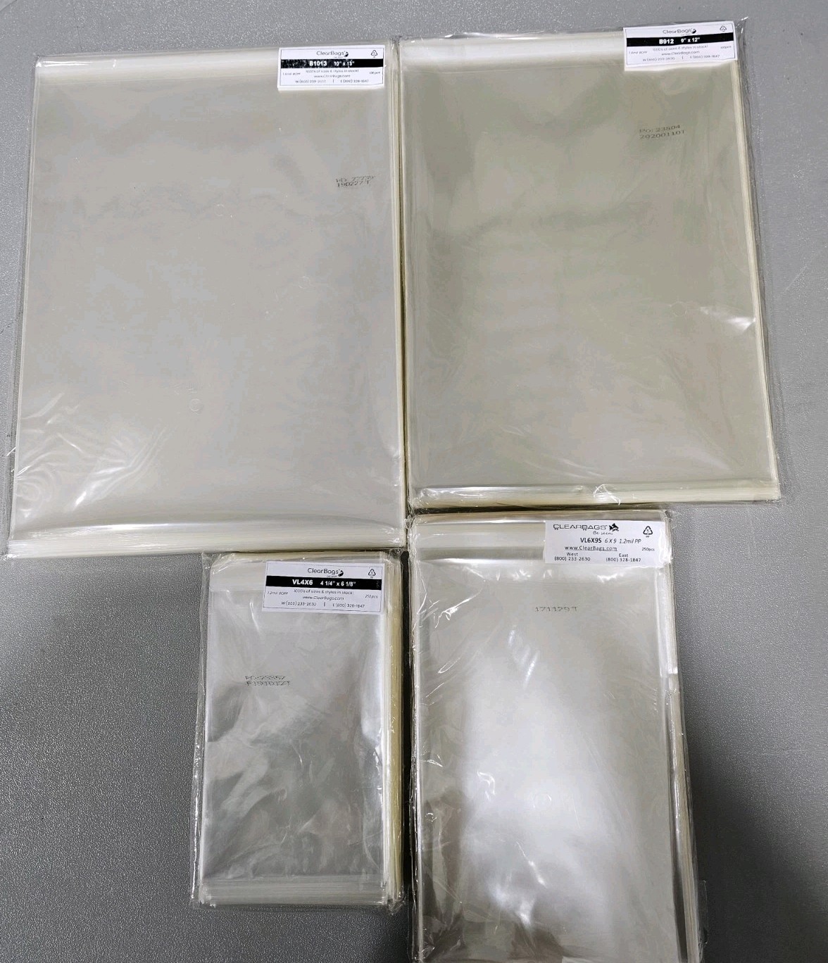 Lot of Mixed Sizes Clear Cellophane Bags Self-Sealing 4×6, 6×9, 9×12, 10×13