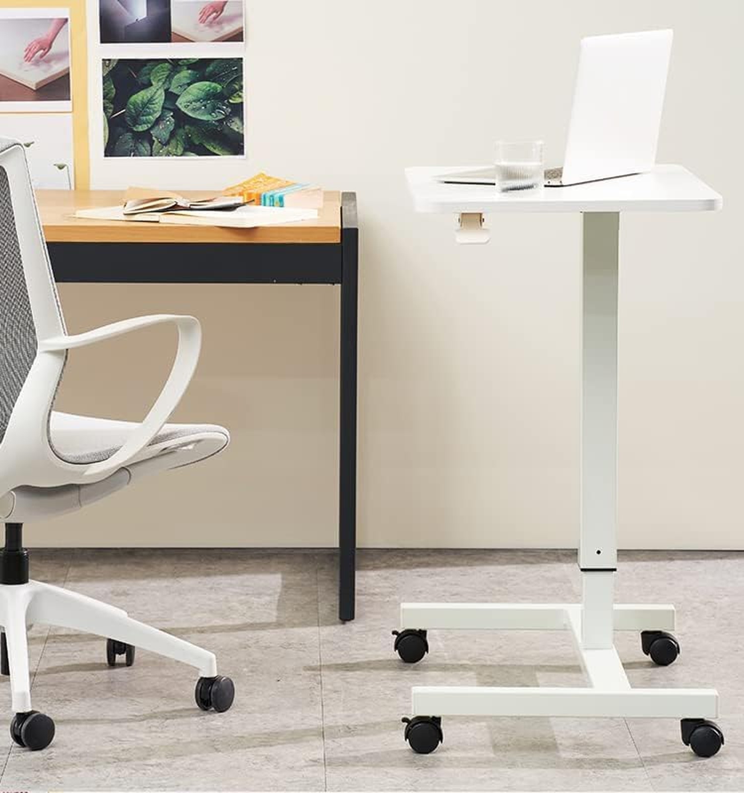 CLATINA Mobile Laptop Desk Pneumatic Sit to Stand Table Height Adjustable Rol…