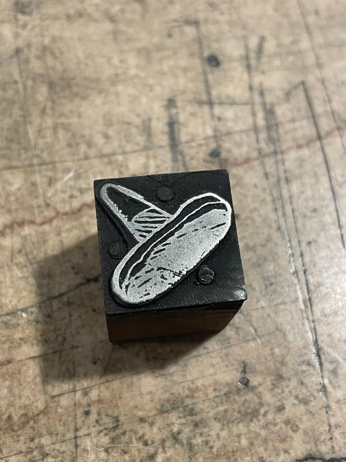 Printing Letterpress Print Block Small Sombrero / Mexico / Hat (2707)