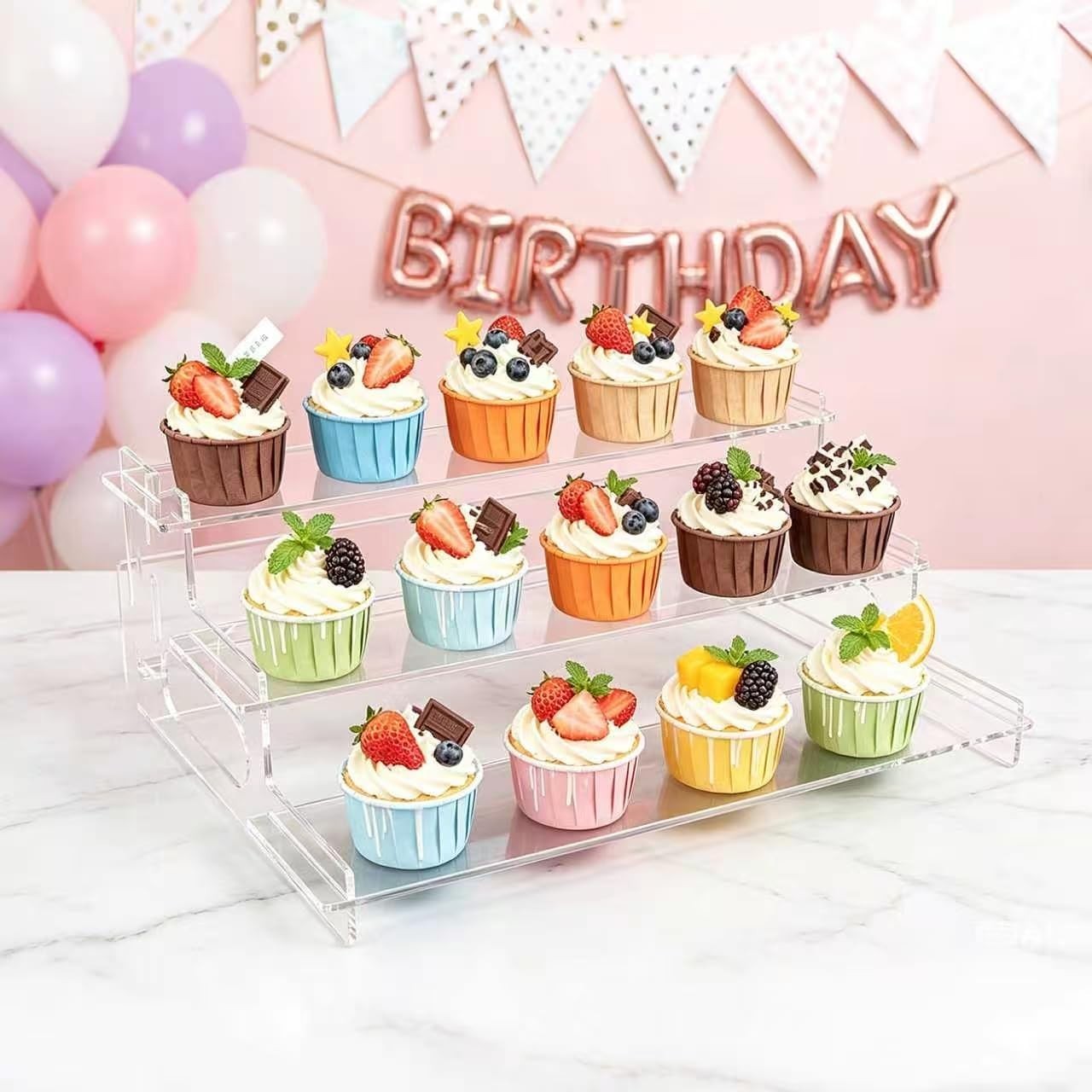Clear Acrylic Display Risers – 3-Tier Shelf Stand for Cupcakes, Perfume, Figu…