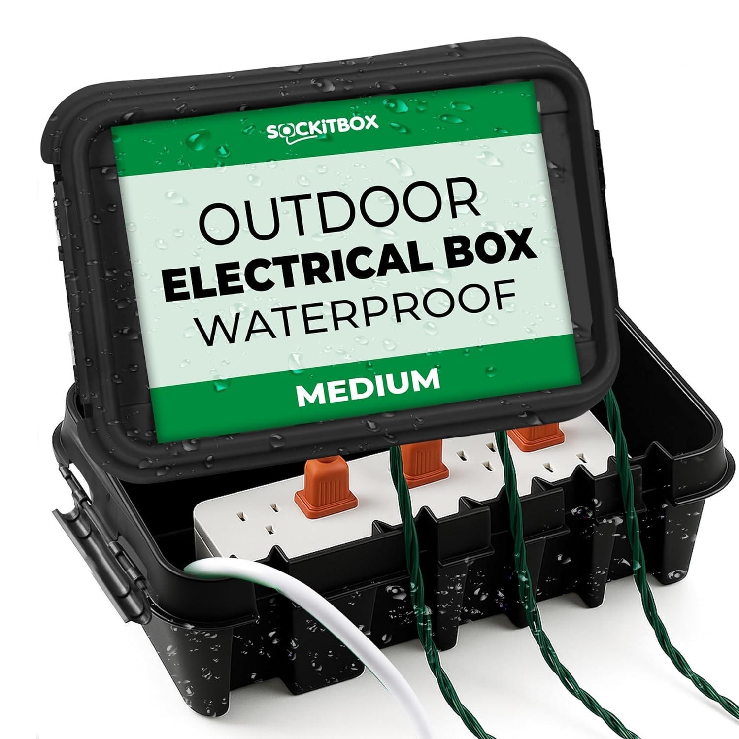 Weatherproof Power Cord Connection Box for Indoor and Outdoor Use, Medium Size