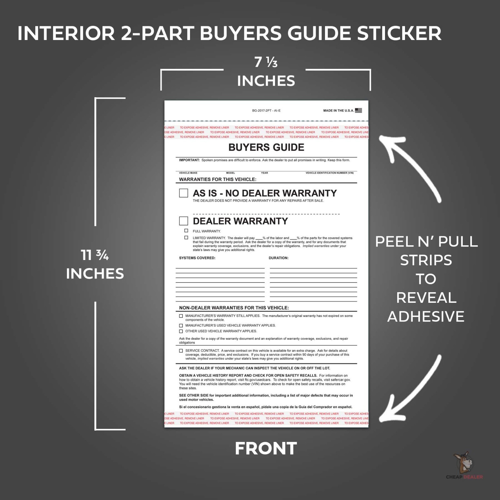 2-Part Buyers Guide Form – Adhesive Tape – English – As Is – Warranty (100 pack)