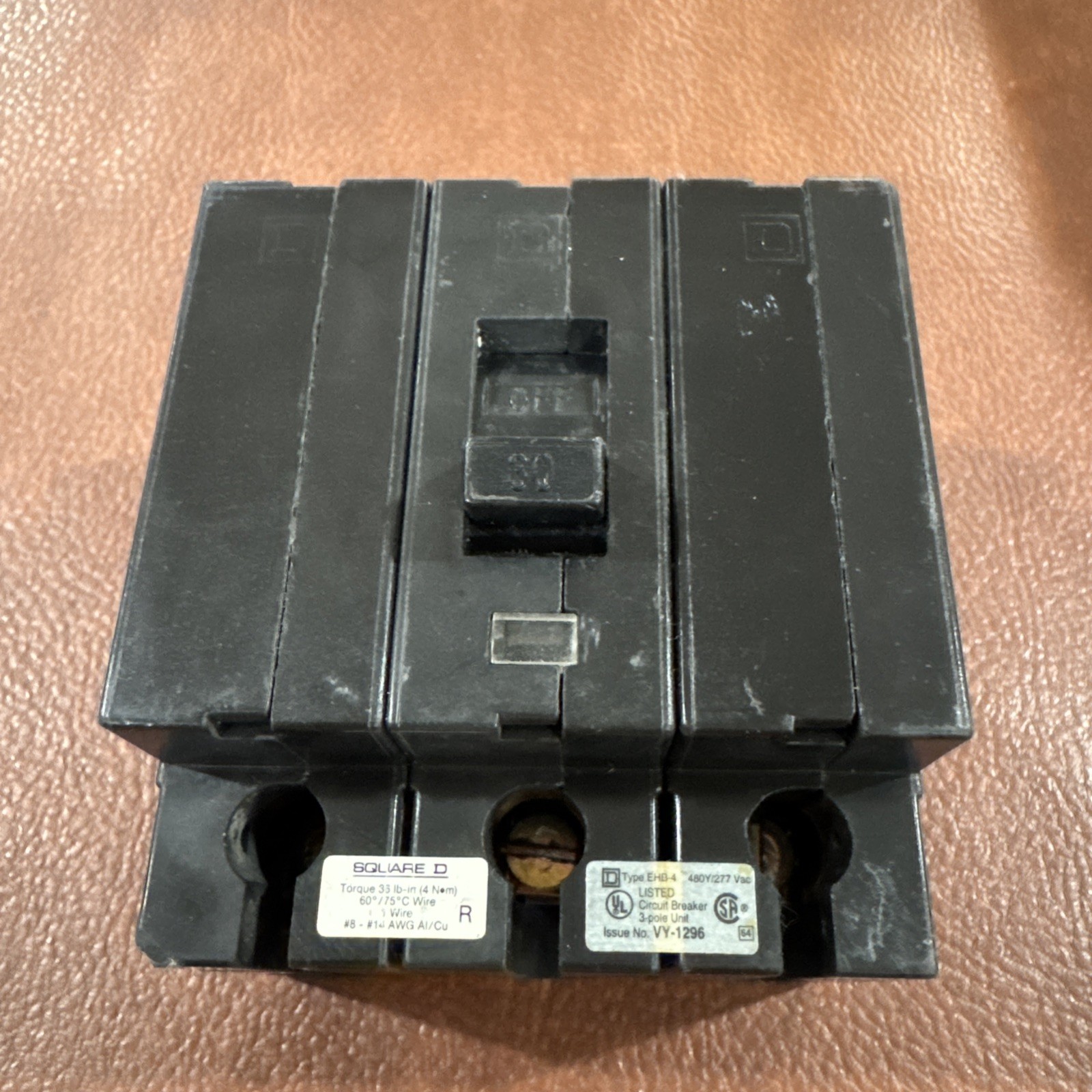 SQUARE D EHB34030 30 AMP BOLT ON CIRCUIT BREAKER 480Y/277 VAC 3 POLE 3P 30A