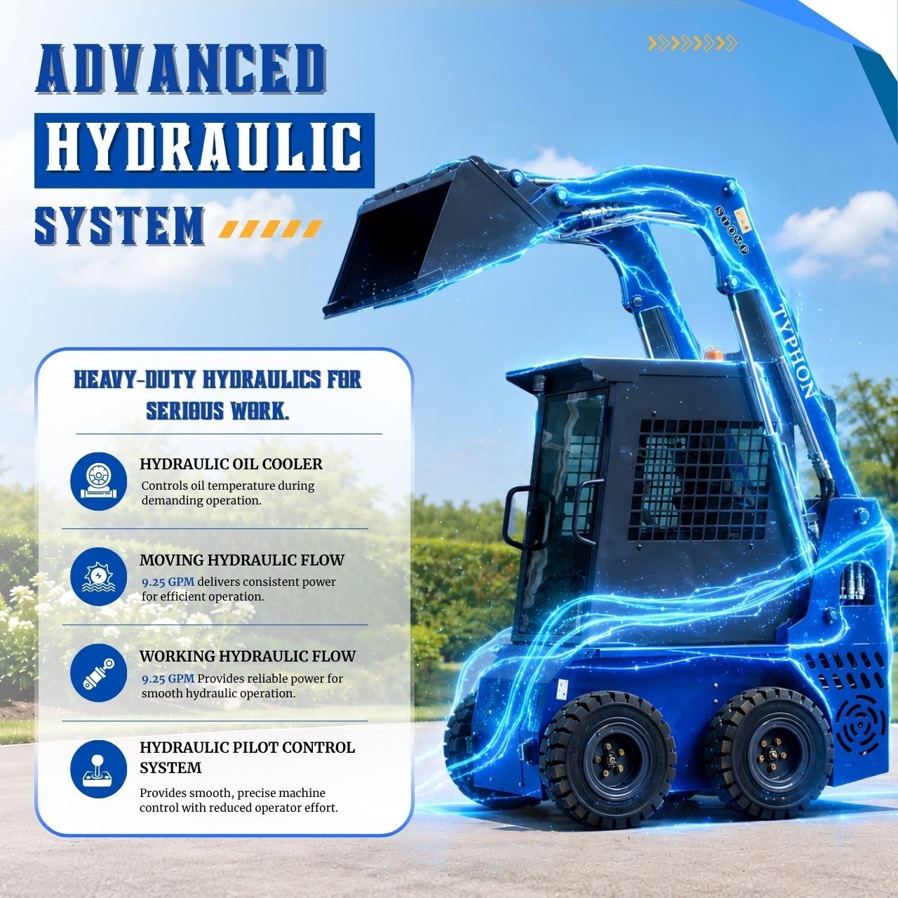 TYPHON STOMP 509 Wheel Skid Steer Loader 25HP Kubota D1105 w 1 Attachment Option