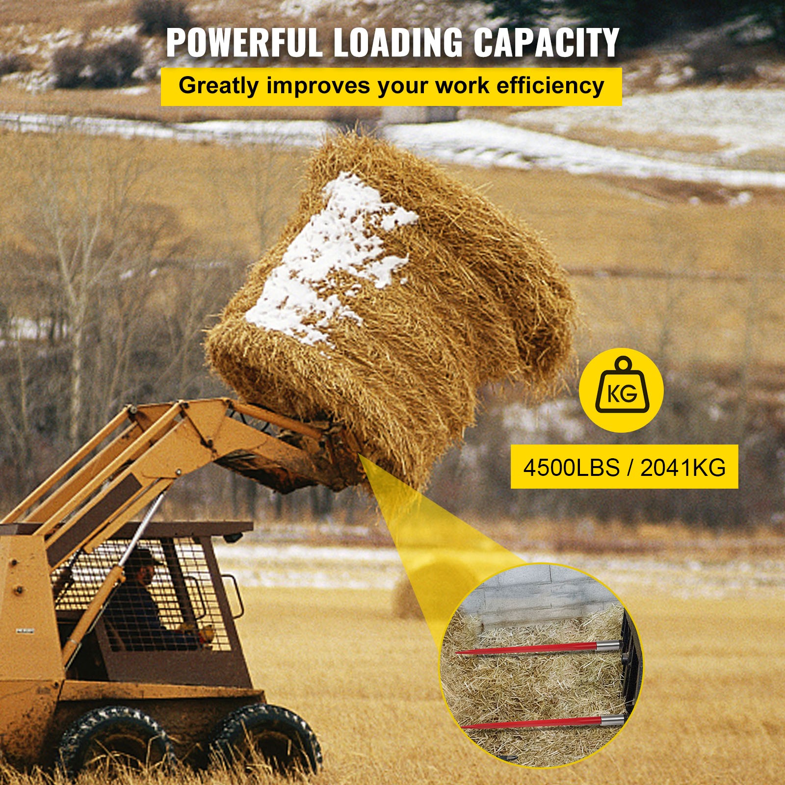 VEVOR 2Pcs Hay Bale Spear 49″ 4500 lbs Capacity Spike Fork for Tractors Loaders