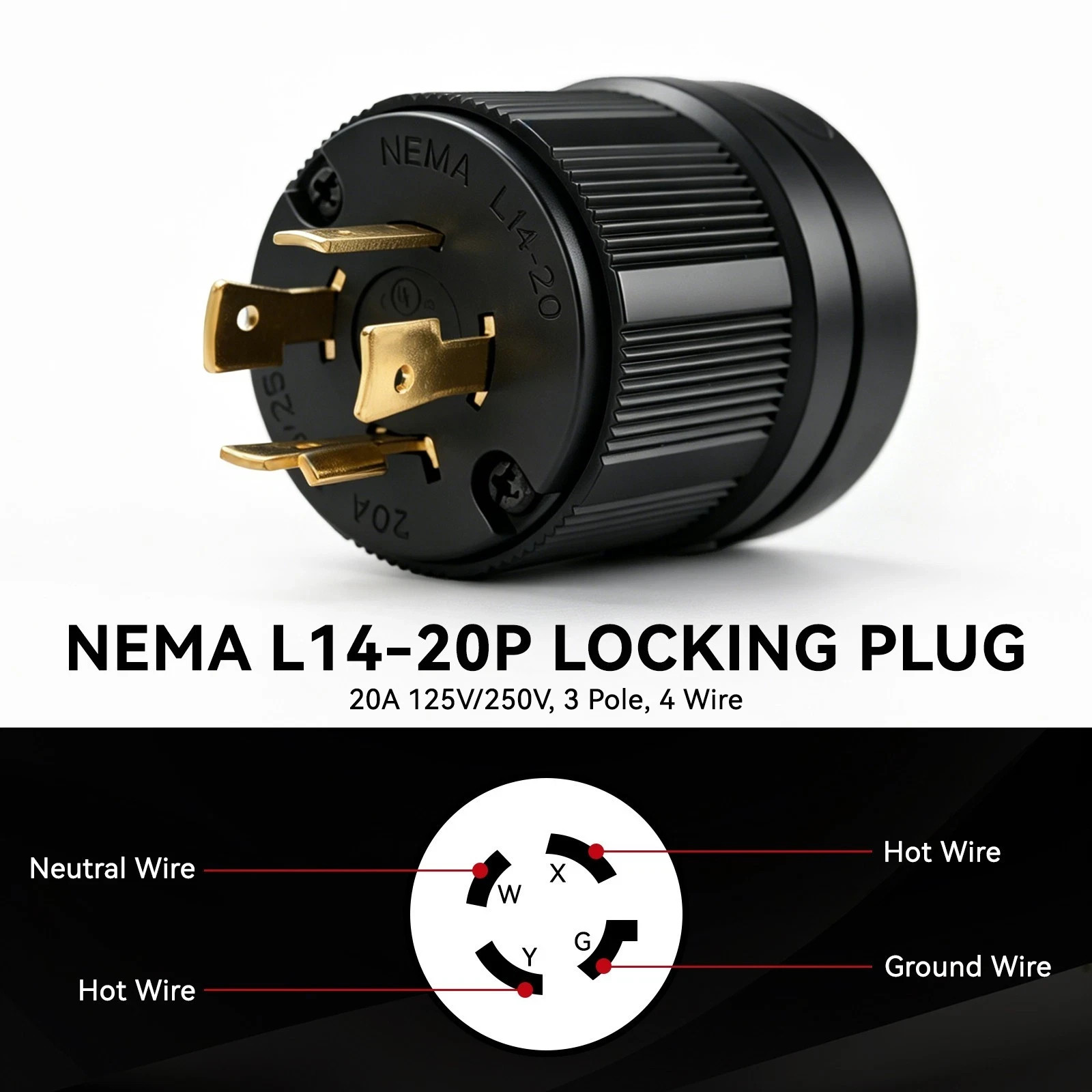 L14-20P Twist Lock Plug for Generator – 20A 125/250V Heavy Duty NEMA Connector