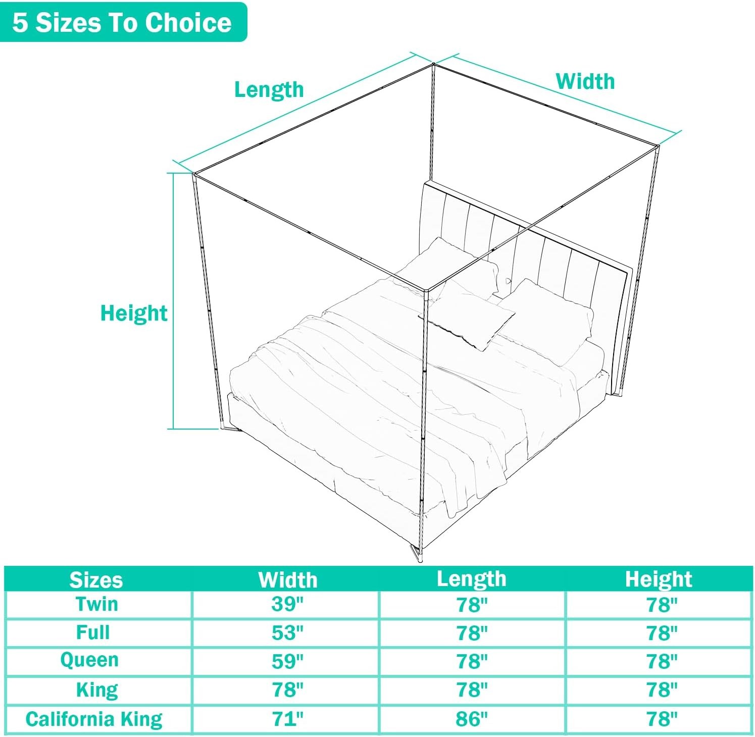 King Size Canopy Bed Frame,Stainless Steel Bed Canopy Frame Attachment,Frame