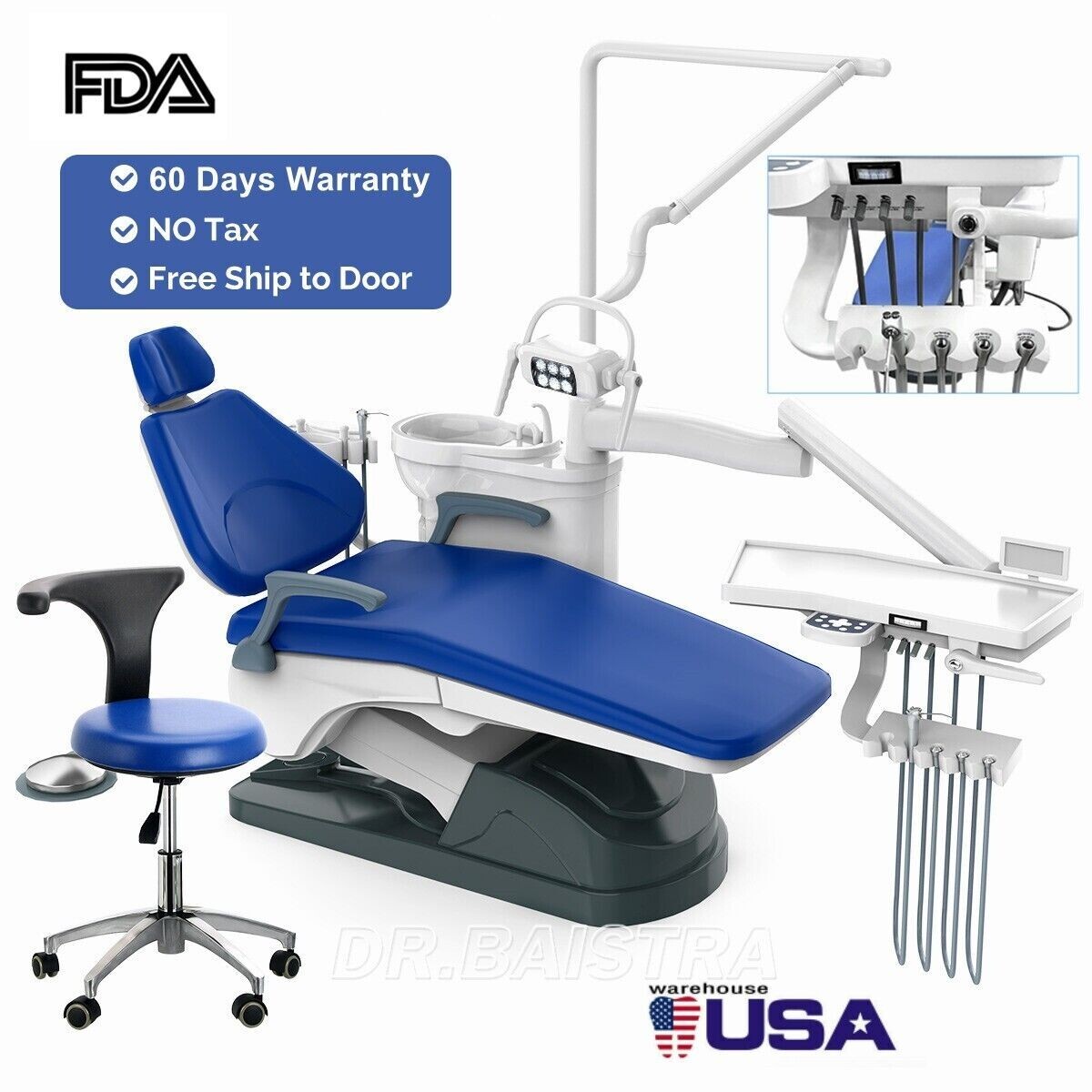 Dental Unit Chair Computer Controlled DC Motor PU Hard Leather Diamond Blue FDA