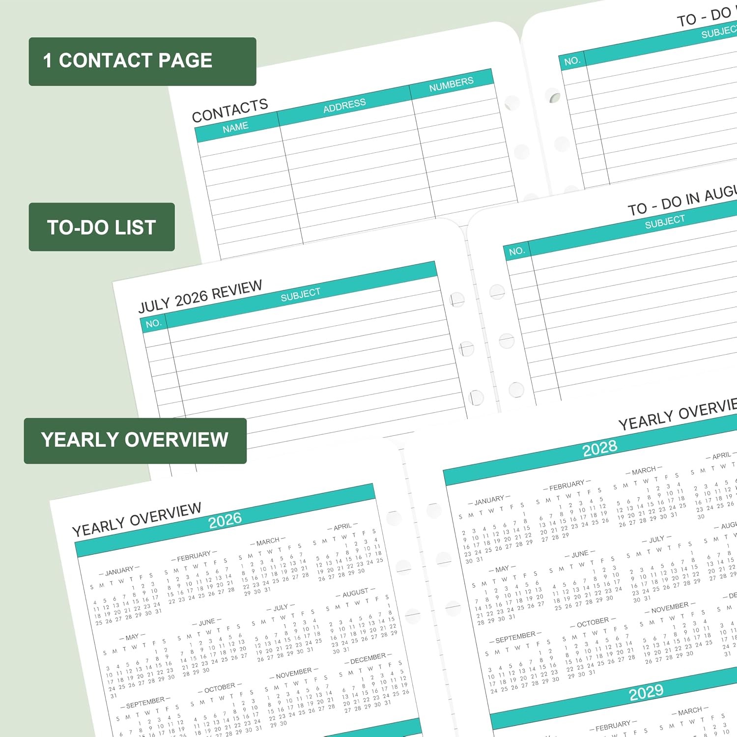 2028 Monthly Planner Refill A5 7-Hole Punched Planner Inserts July 2026-2028