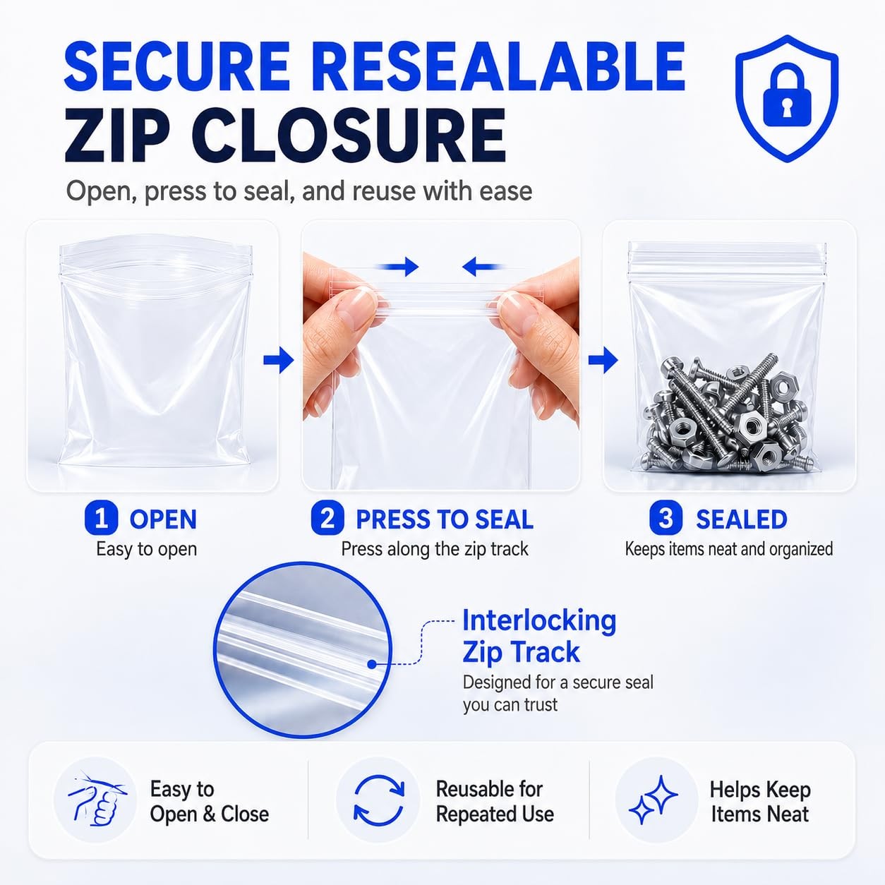 Small Plastic Bags, 300 PCS Small Jewelry Bags 3 Assorted Sizes 2×2 2×3 3×4 Inch