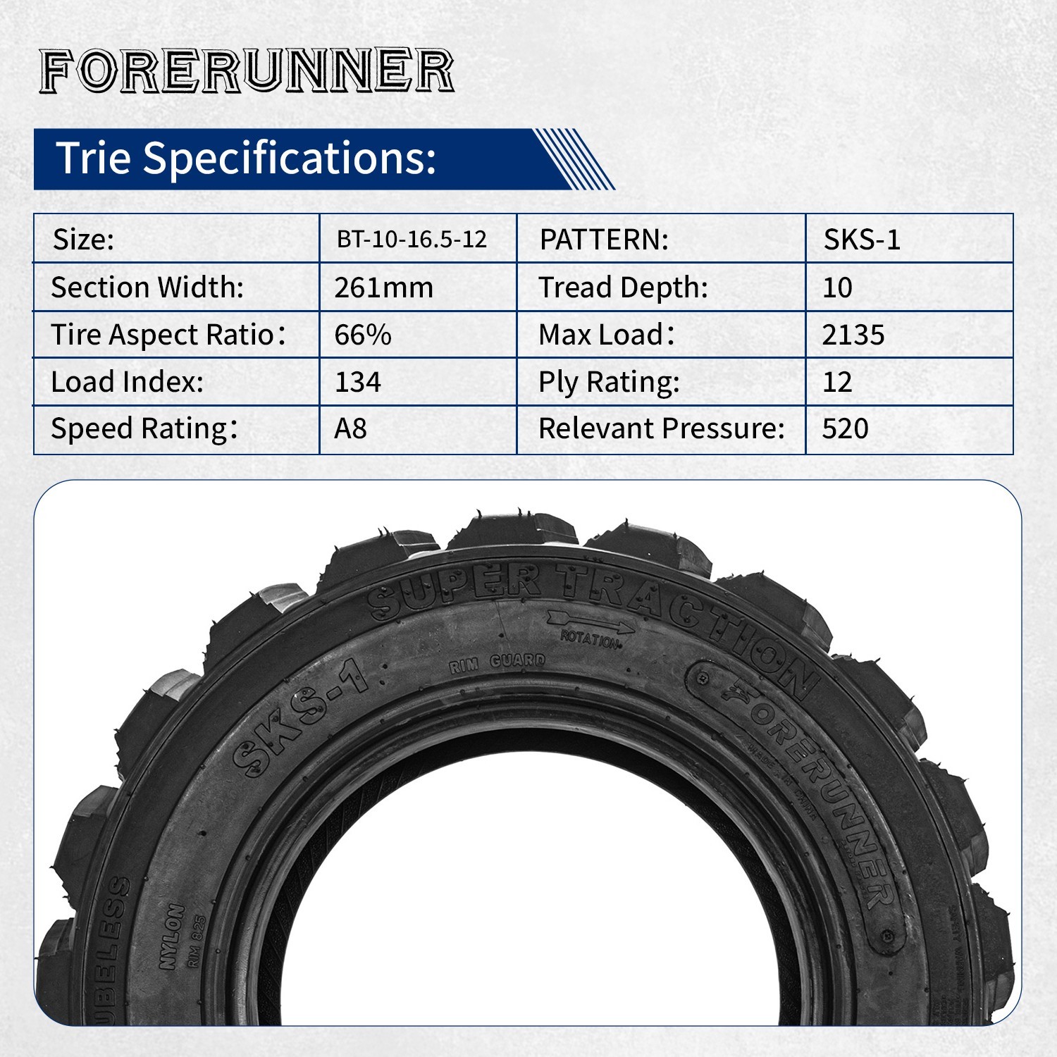 Set 4 10×16.5 Skid Steer Loader Tire 12 Ply 10-16.5 Heavy Duty for Bobcat