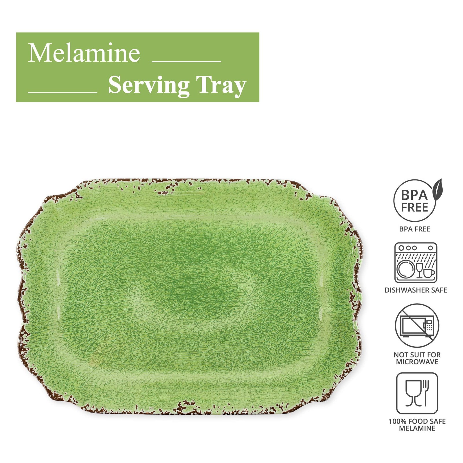 Supreme Housewares Crackle Melamine Serving Tray Bpa-Free Rustic Rectangular