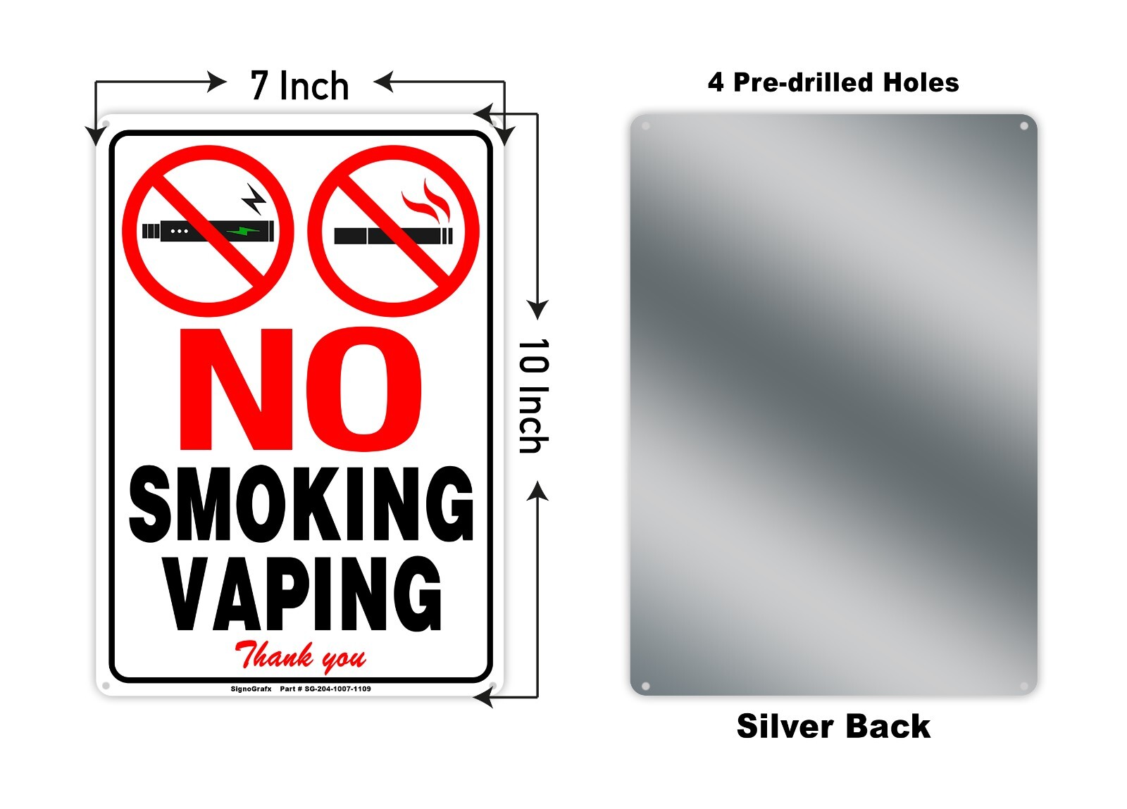 SIGNOGRAFX No Smoking No Vaping Metal Sign, 10×7 Inches Indoor and Outdoor Use