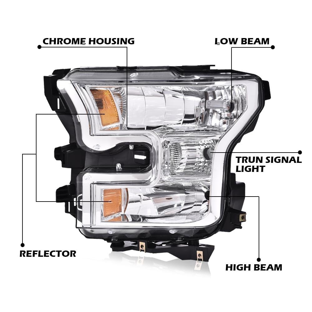 Ford F150 2015-2017 Headlights Left Right Clear Lens Chrome Amber Reflector