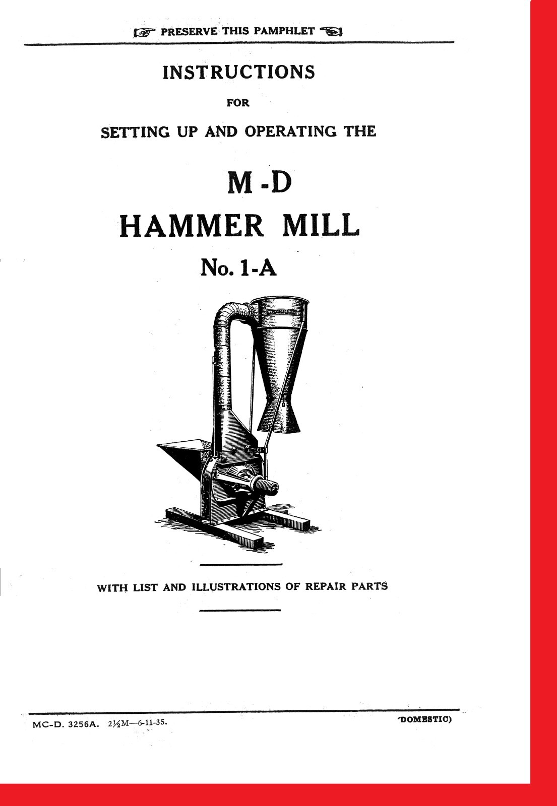 IH International Harvester McCormick 1A 1-A PTO Belt Driven Hammer Mill Farmall