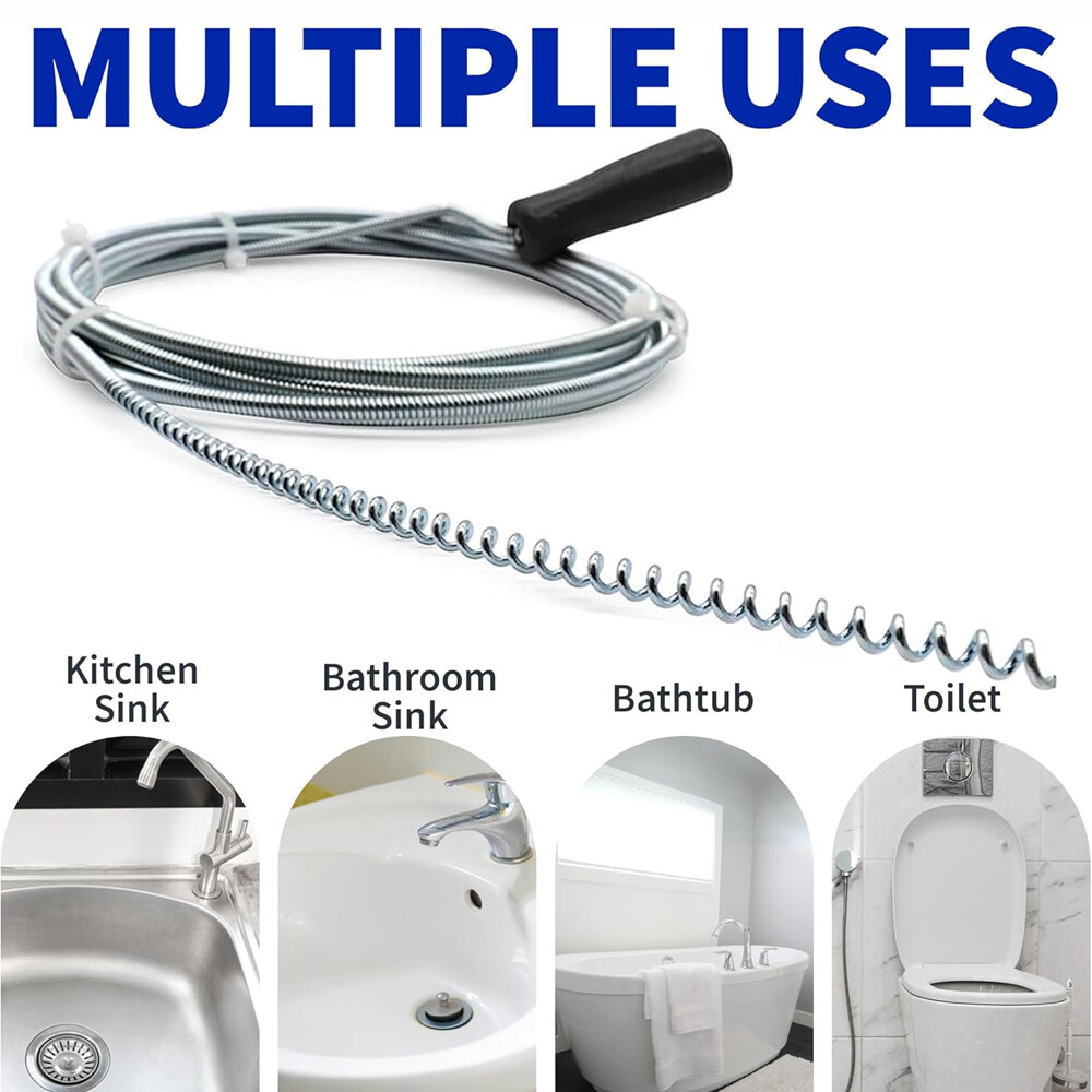 Manual Drain Snake Clog Remover 10-Foot Metal Tool For Sinks Drains Toilets Pipe