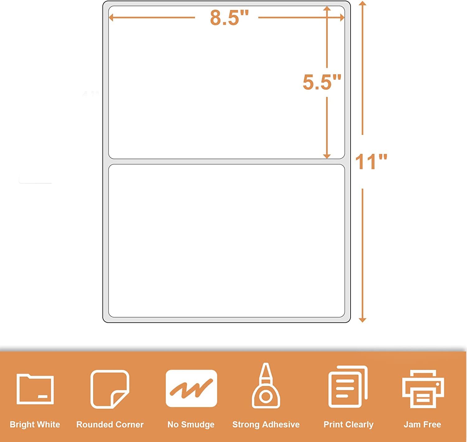 100-1000 Rounded 8.5″x5.5″ Shipping Labels Half Sheet Self Adhesive 2 Per Sheet