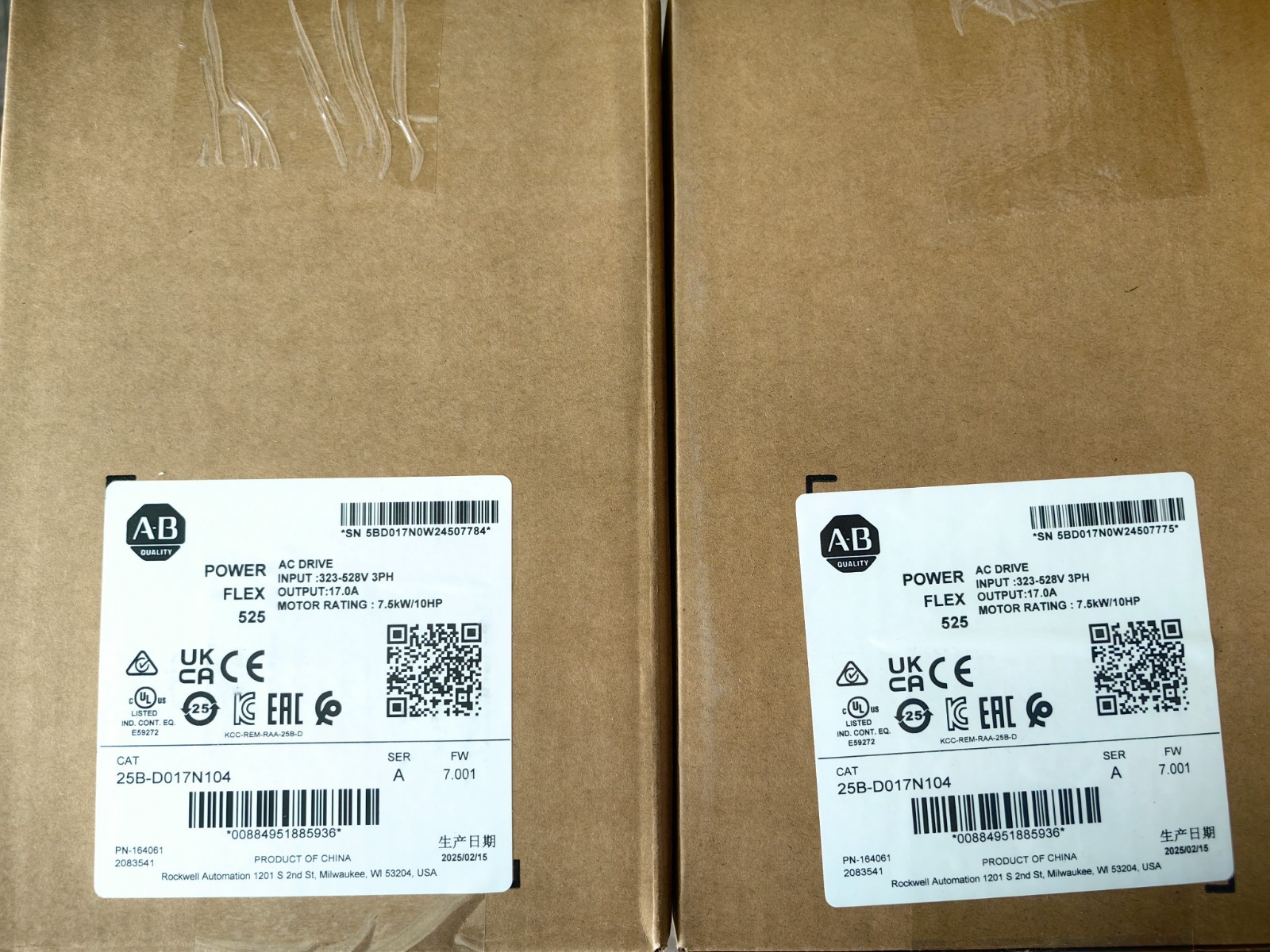 2025 New Allen-Bradley 25B-D017N104 PowerFlex 525 7.5kW (10Hp) AC Drive