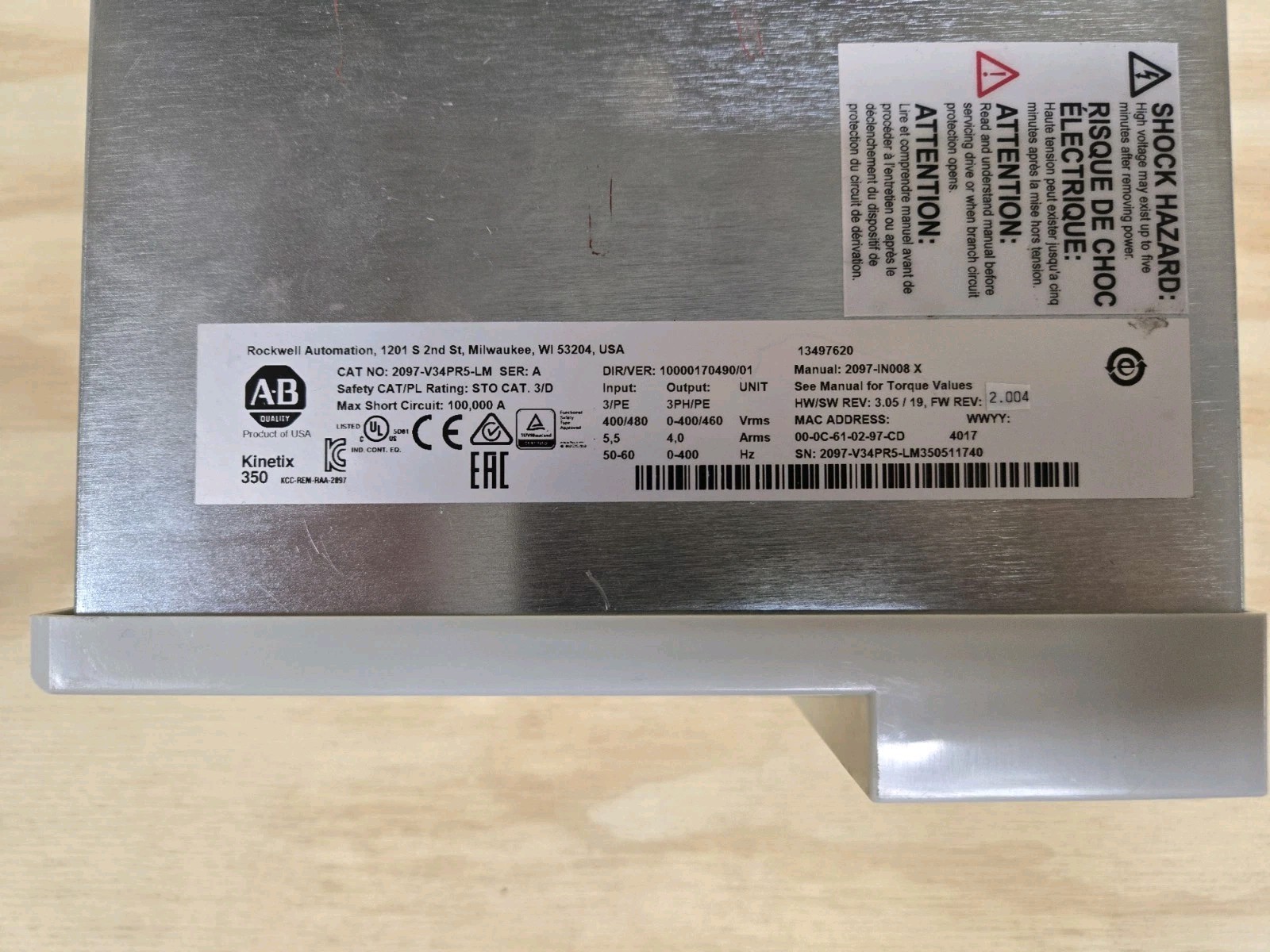 100% Tested Watch Video 2097-V34PR5-LM Ser A Allen Bradley Kinetix 350