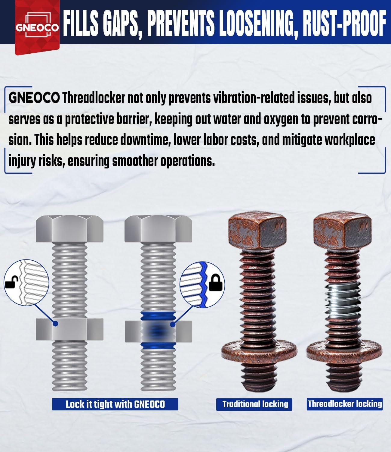 Threadlocker Blue, Thread Lock Medium Strength Lock Tight for Nuts, Bolts, Faste