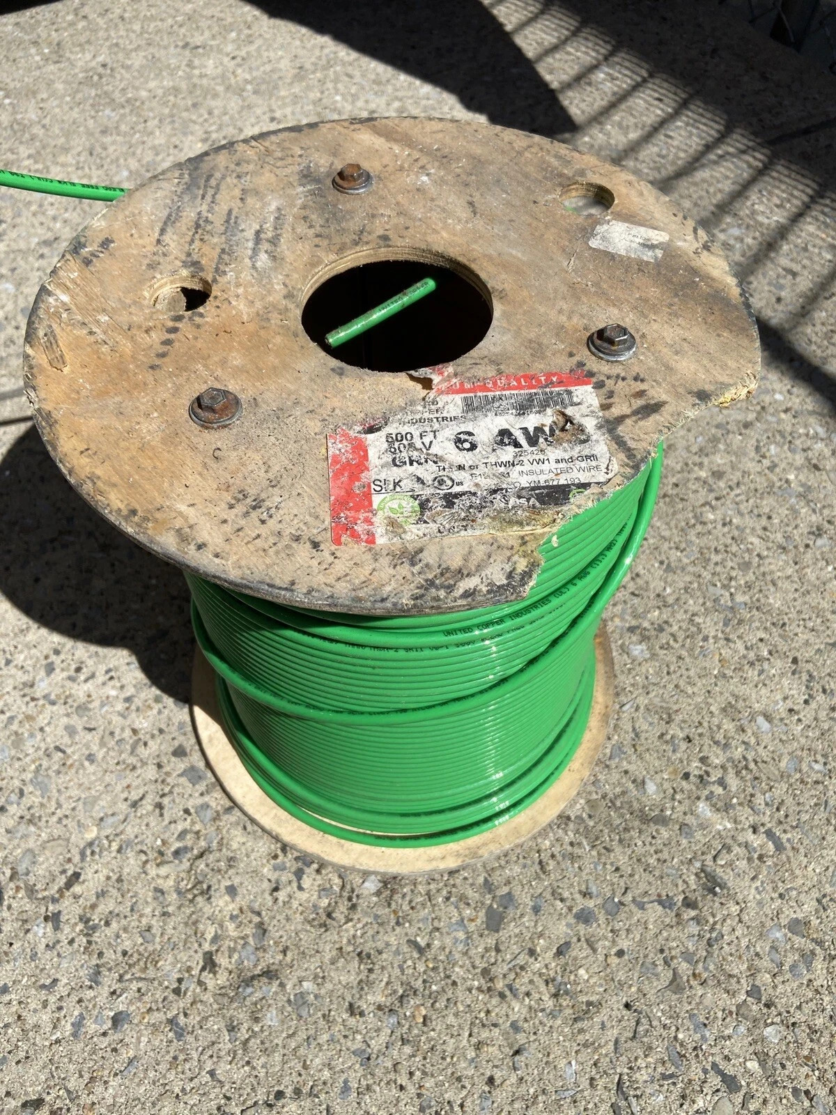 90’ United Copper Industries #6 AWG Green Copper THHN THWN Building Wire 6 AWG