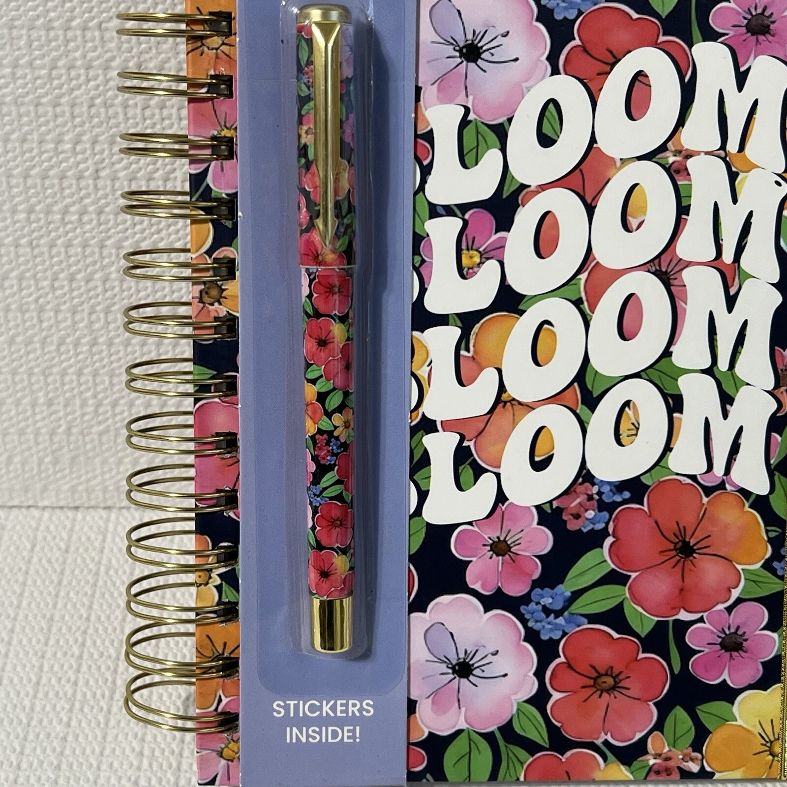 BLOOM Hardcover Spiral Notebook Journal Pen Sticker Set Colorful Lined Flowers