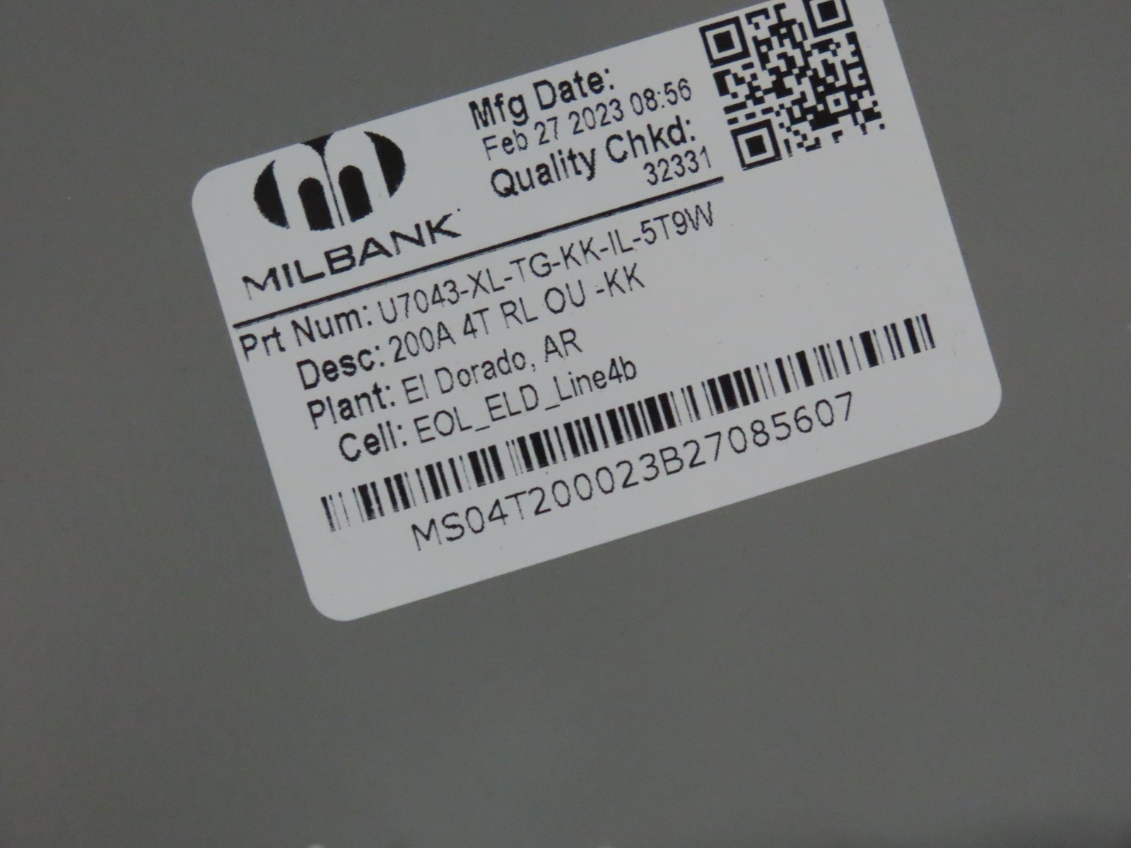 MILBANK METER BOX U7043-XL-TG-KK-IL-5T9W