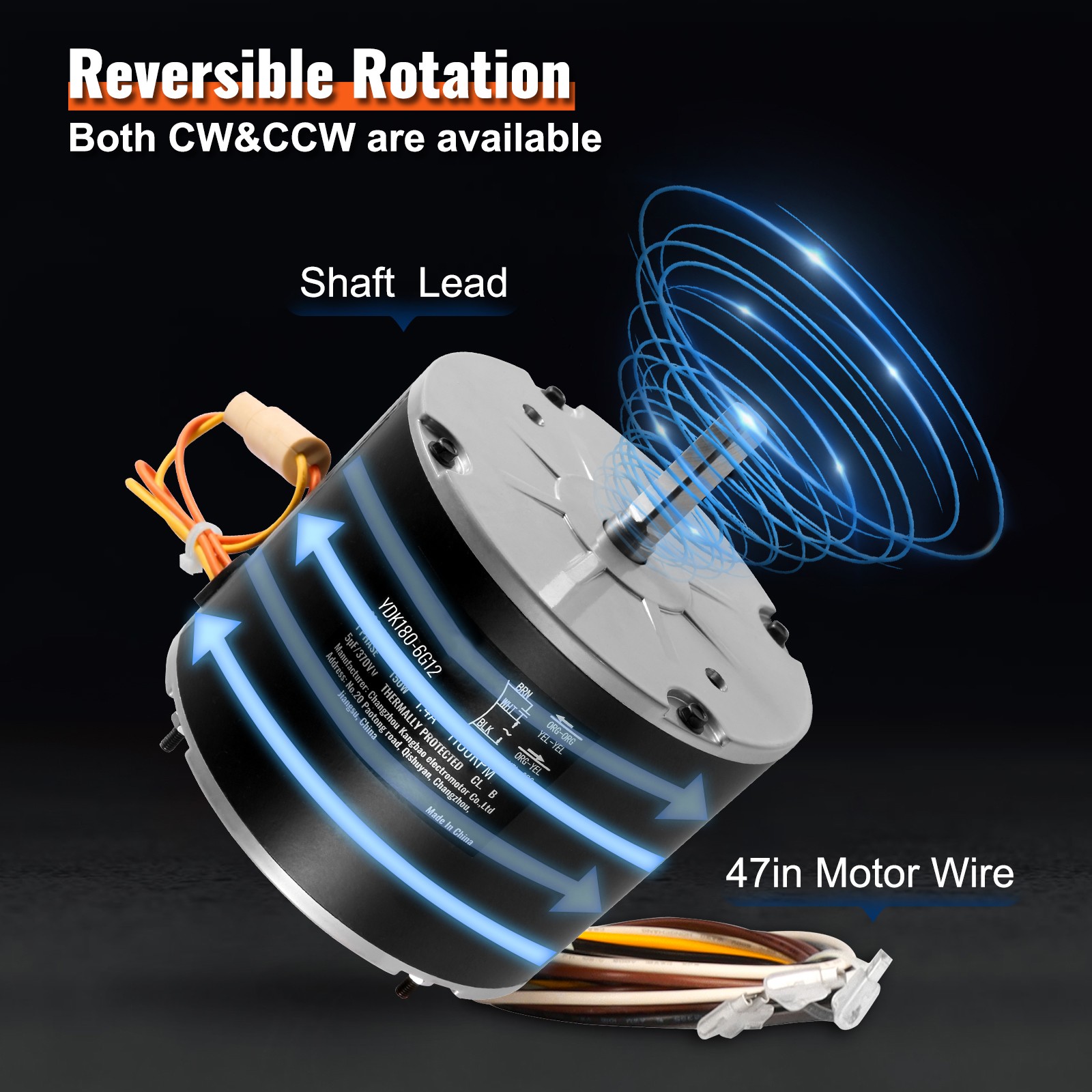VEVOR Condenser Fan Motor 1/4HP 1100RPM 208-230V 5KCP39EGS070S 5KCP39EGY823S