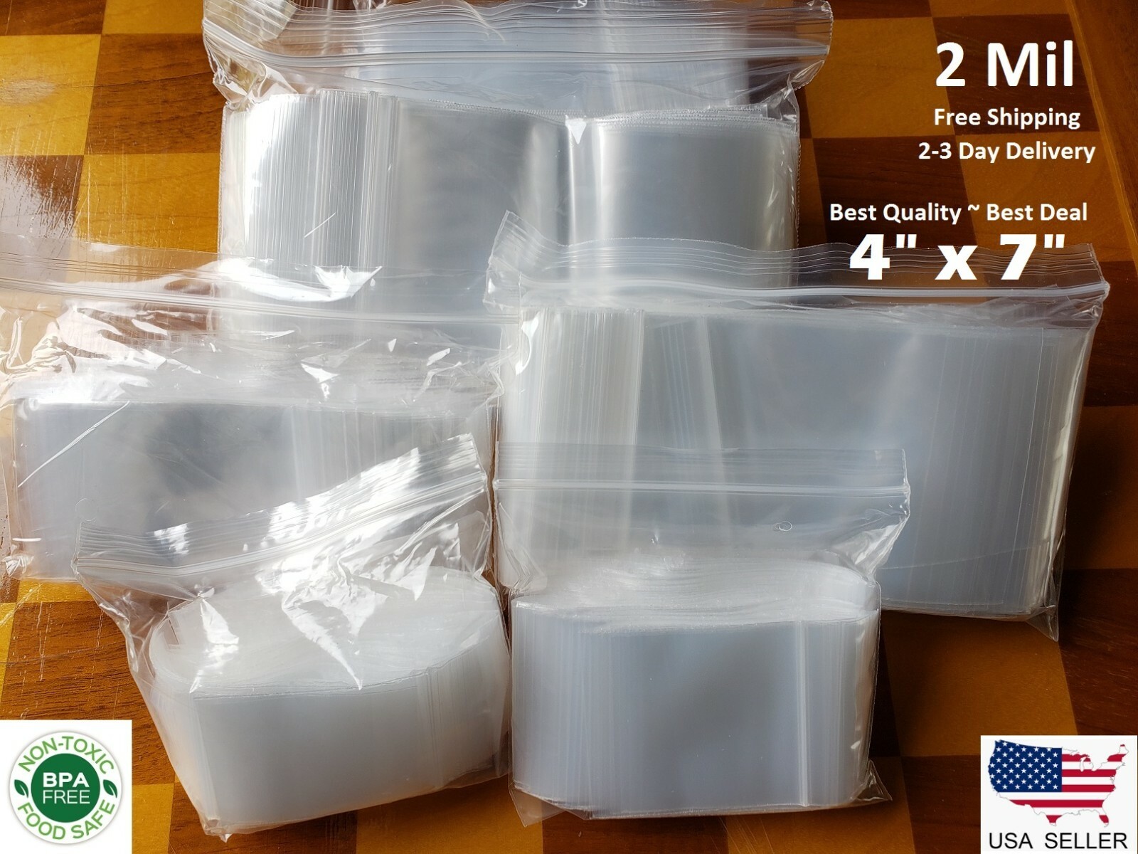 4″x 7″ CLEAR 2 MIL ZIP SEAL BAGS POLY PLASTIC RECLOSABLE LOCK MINI SMALL BAGGIES