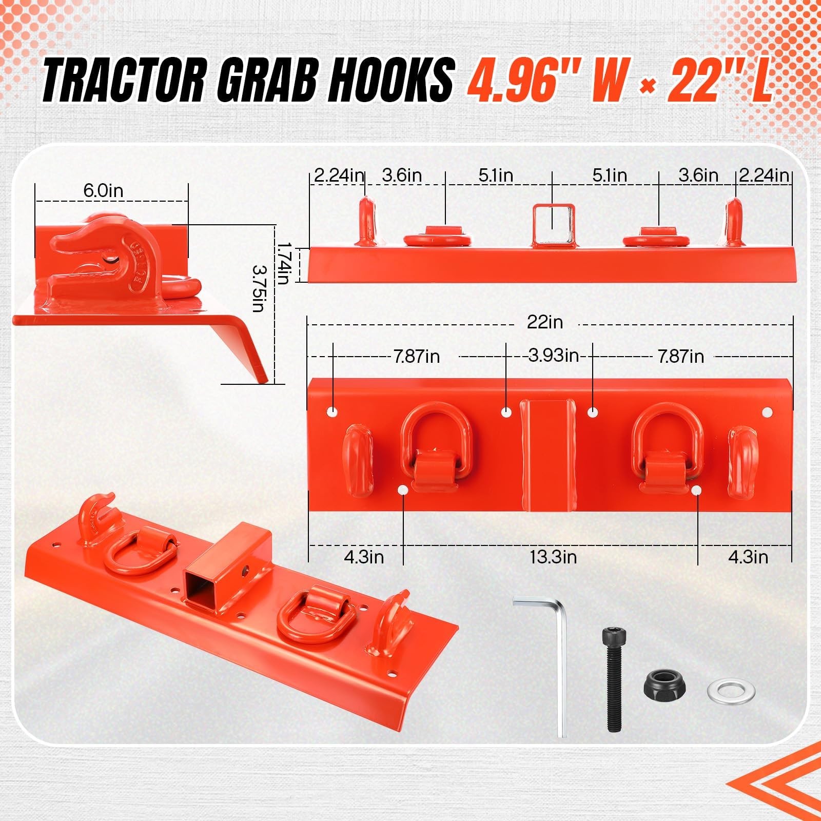 Bolt-On Tractor Bucket Hooks w/ 2″ Receiver | 4000LB D-Rings & 4700LB Hooks