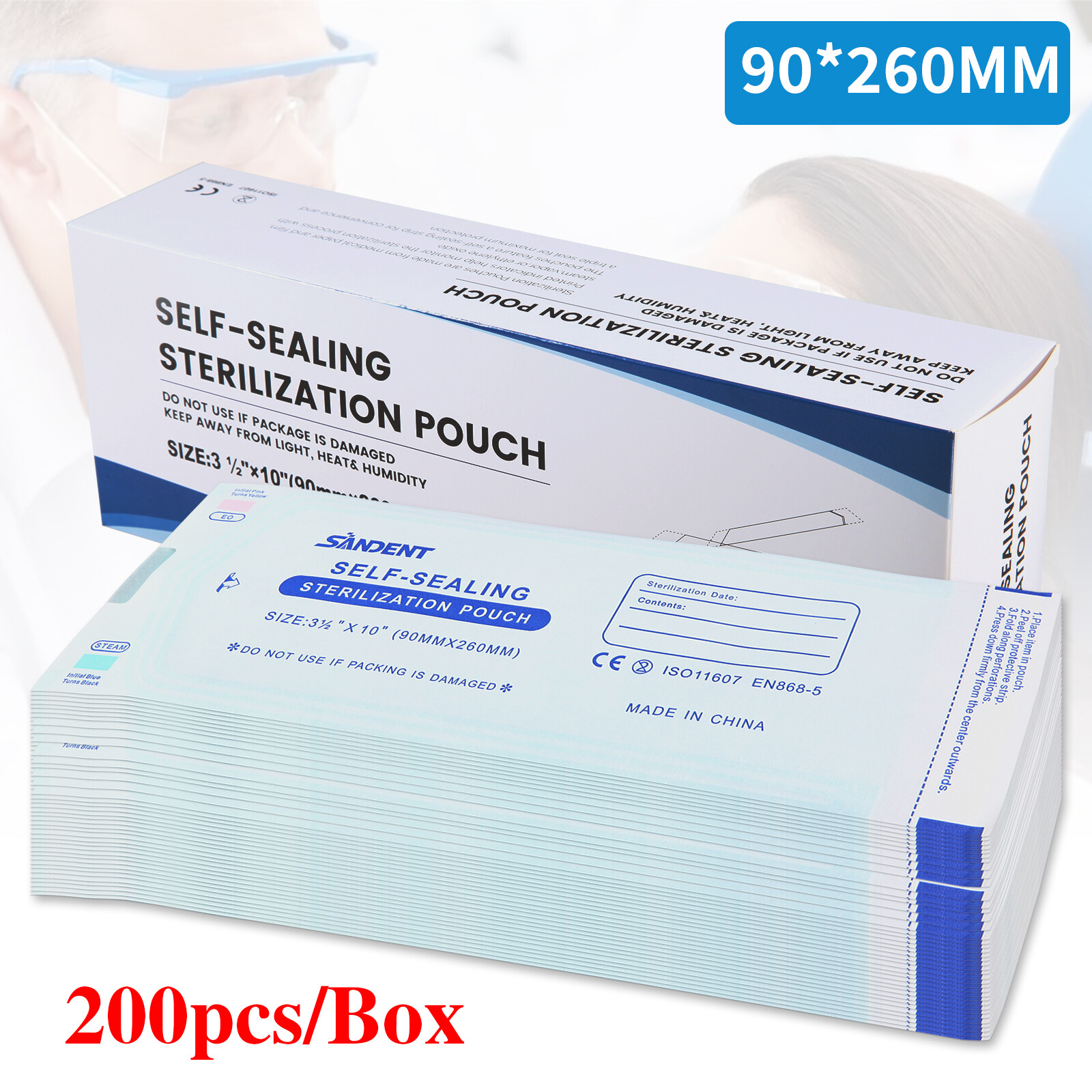 200pcs/1 Box Self Sterilization Pouches Autoclave Pouch Sterilizer Bags Dental