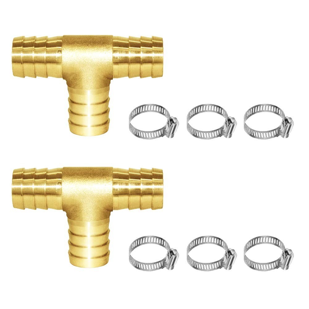 1/2″ Brass Barb Tee Fittings T-Shaped 3 Ways Union 1/2″ Hose Barb Pipe Fittin…