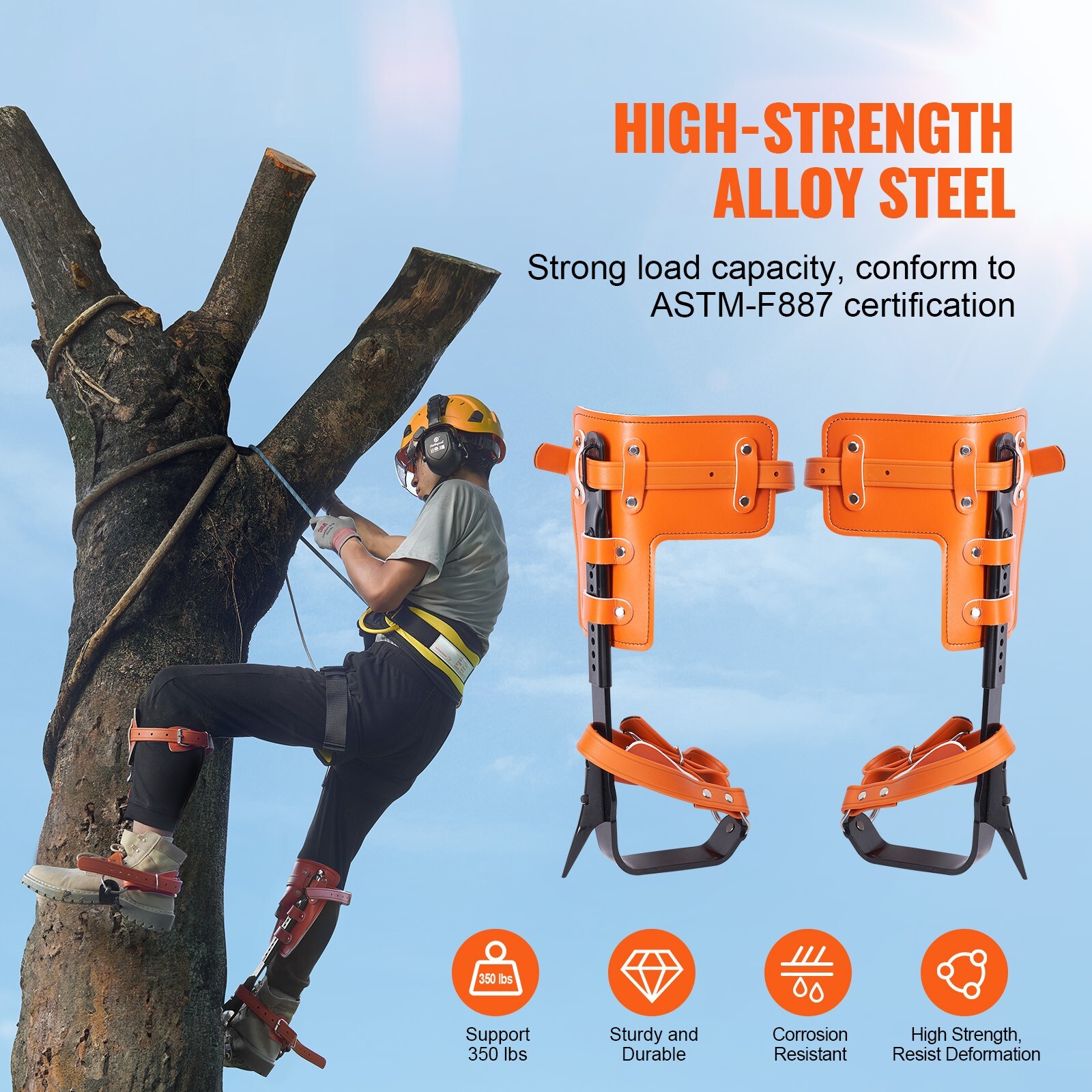 VEVOR Tree Climbing Spikes Set Climbing Spurs Alloy Steel Safety Rope Hareness