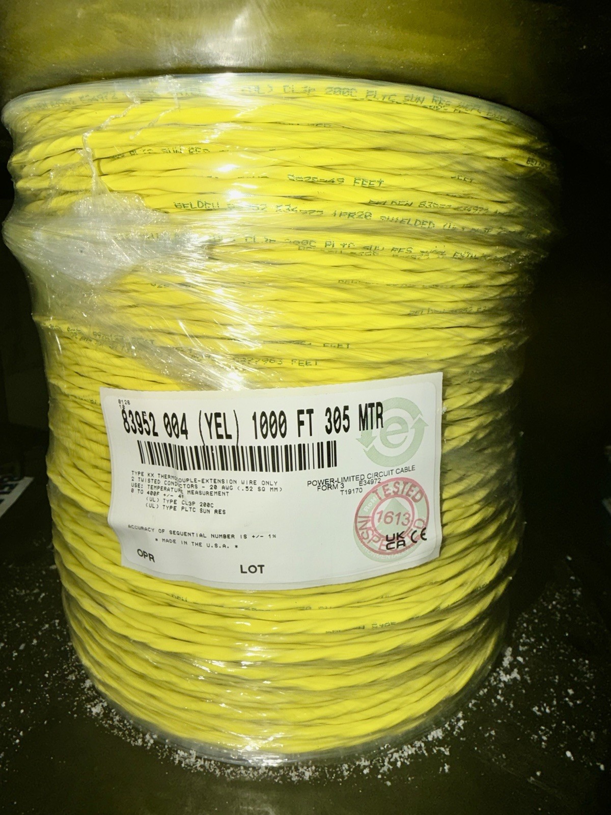 Belden 83952 Thermocouple Wire Type KX Teflon FEP Shielded Cable 20/2, 1000 Ft