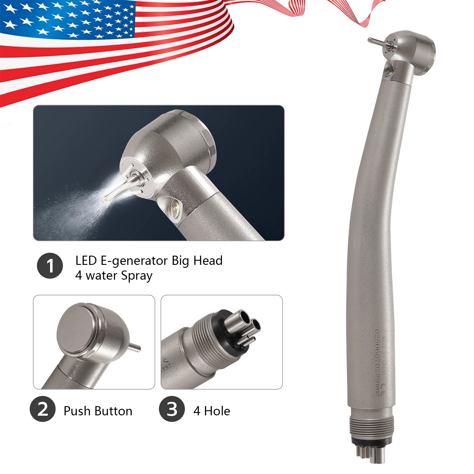 NSK Style Dental Fiber Optic High Speed Turbine Handpiece LED E-generator 4Hole