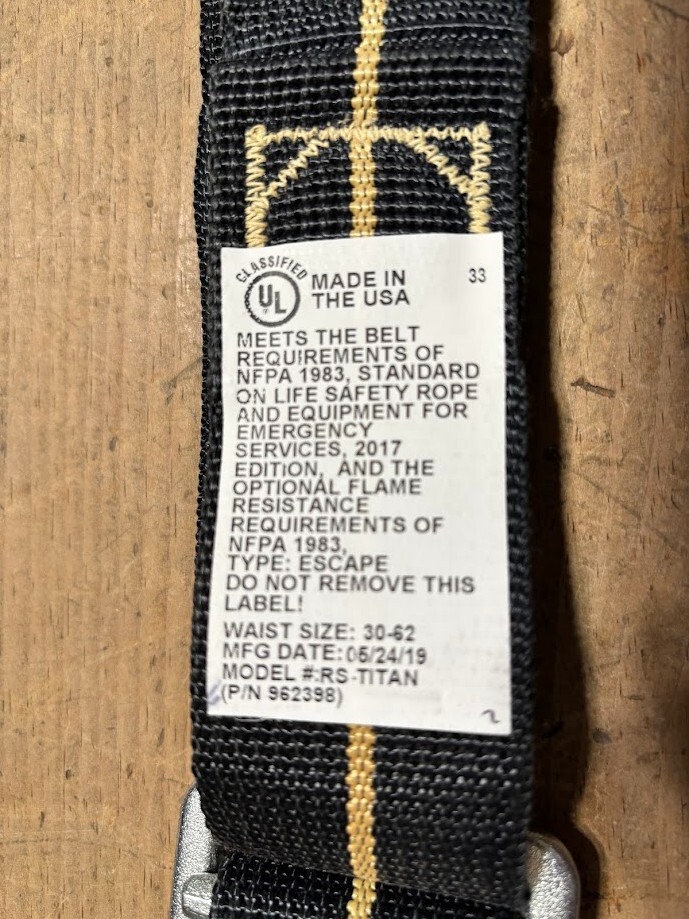Honeywell Adjustable Life Grip Fire Rescue Escape Safety Belt RP962398 RS-TITAN