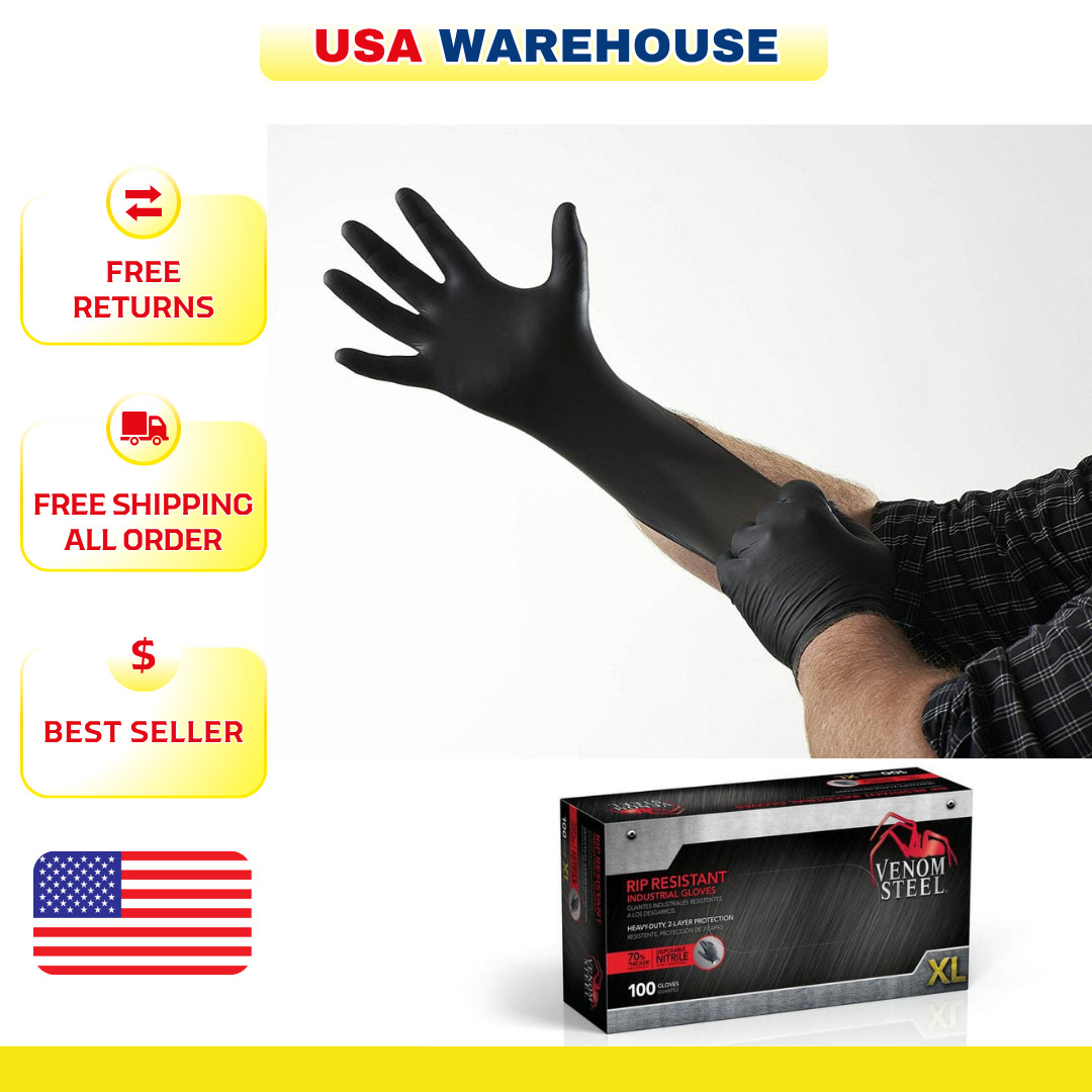 Venom Steel Nitrile Gloves XL Black Heavy Duty Disposable 6mil Mechanic 100-Pack
