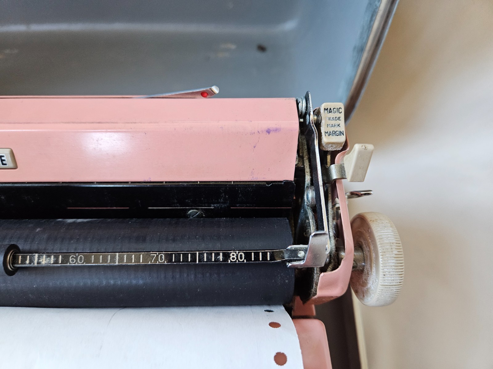 Authenic 1950s Bubble Gum Pink Royal Quiet DeLuxe Typewriter with Carrying Case