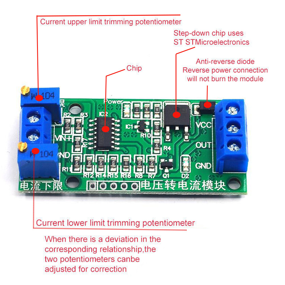 5 Voltage To Current Transmitter Signal Conversion Module 0~5V 3.3V 5V to 4-20mA