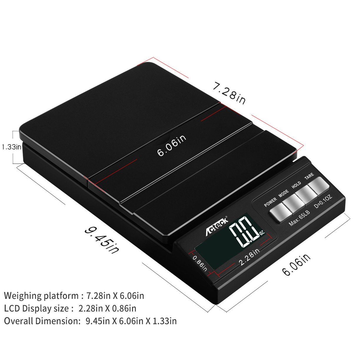 Acteck A-CE65 Black 65lb x 0.1OZ Digital Shipping Postal Scale W/AC & Battery