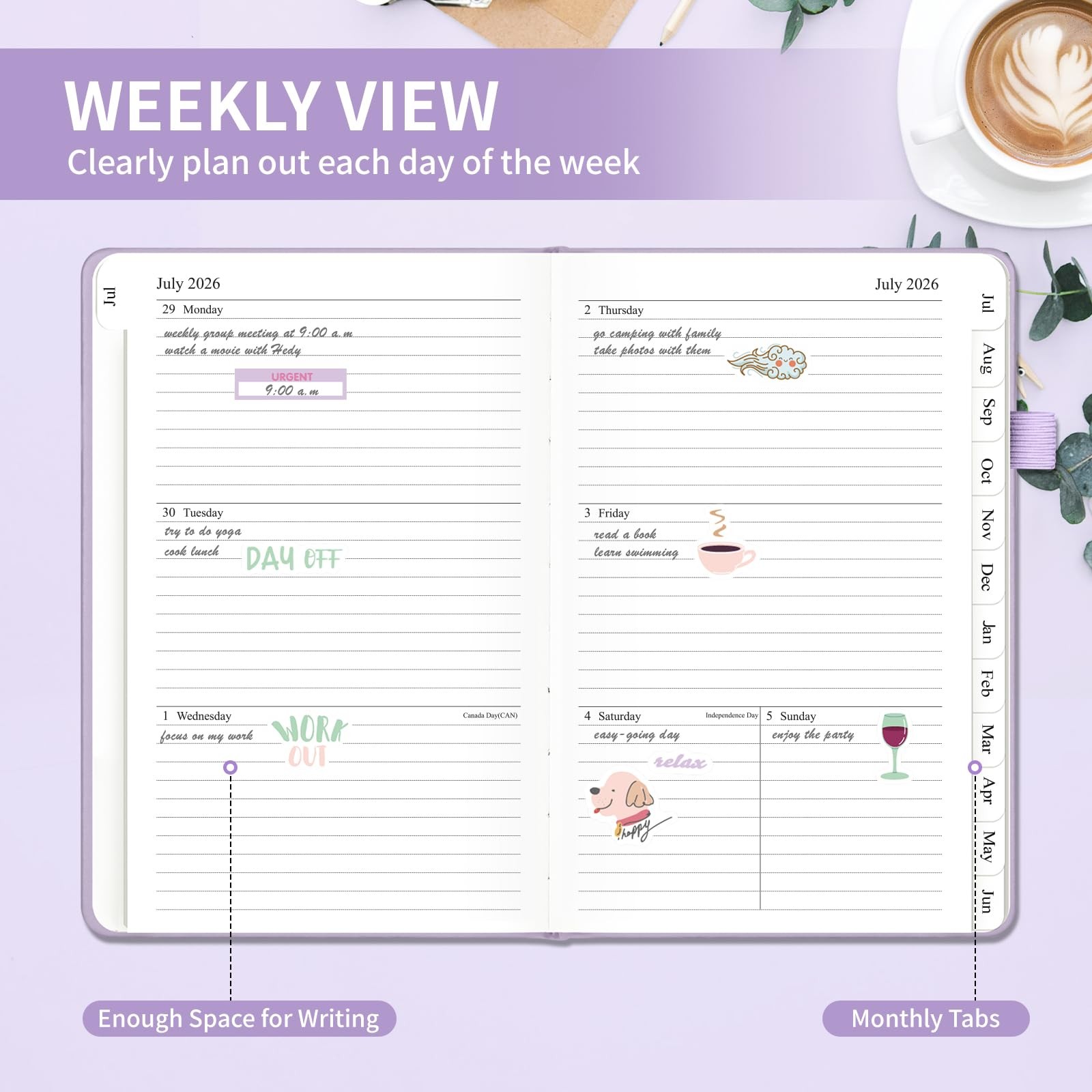 Planner 2026-2027, Weekly and Monthly Planner with Tabs from Jul 2026 – Jun 2027