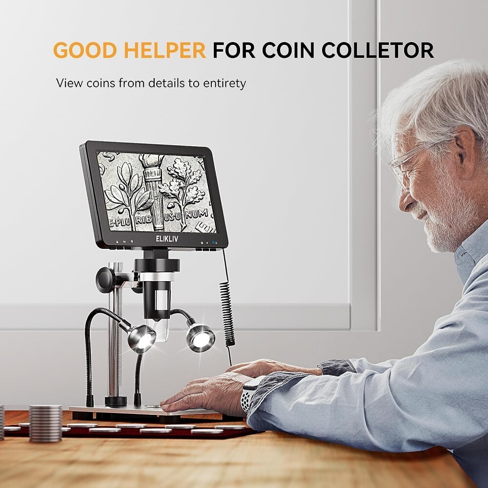 Elikliv 1200X Digital Microscope HD Camera 7″ LCD 1080p Coin Magnifier w/ Light