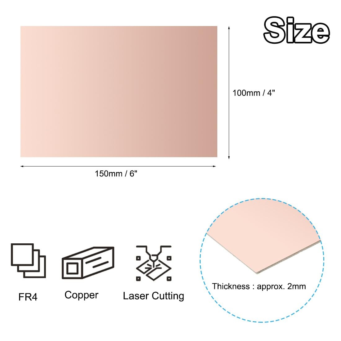 4×6 Inch Single Sided Copper Clad Laminate PCB Size: 150x100x2mm