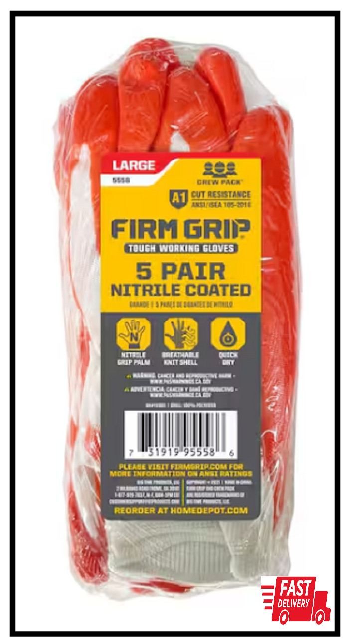 Large Nitrile Coated Work Gloves (5 Pack)