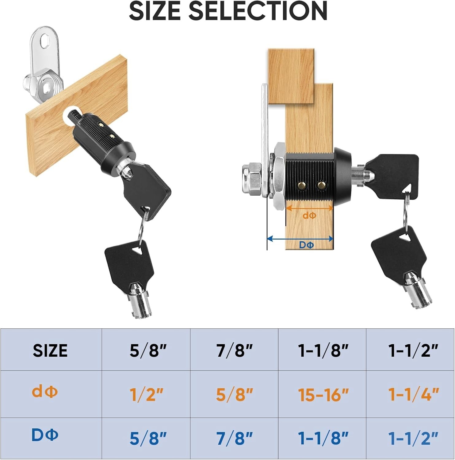 5 Pack Cabinet Lock with Keys, 1-1/8” 5/8″ 7/8″ Heavy Duty Tubular Cam Lock